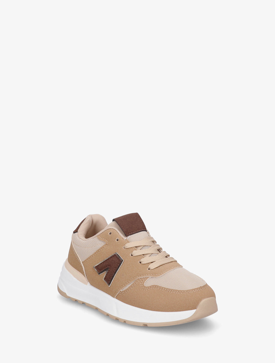 Baskets en toile et simili texturé - Camel - 2