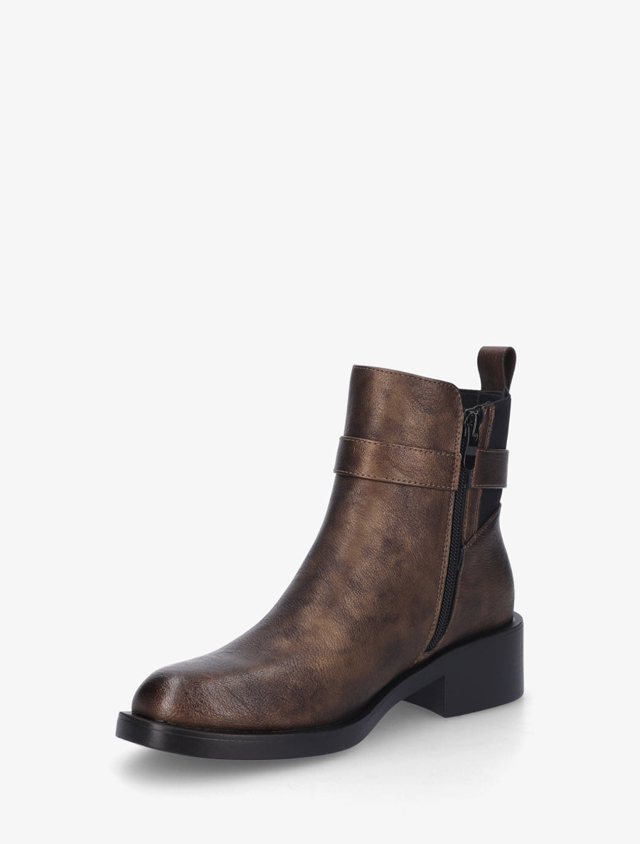 Bottines plates en simili - Bronze - 3