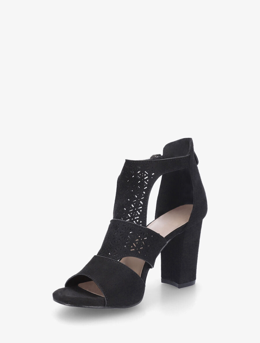Sandales à talon et bride ajourée en suédine - Noir - 4