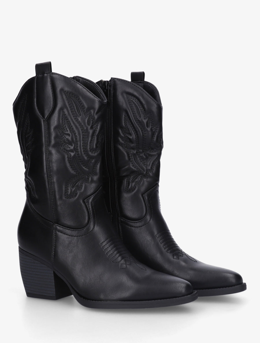 Bottines montantes en simili style santiag - Noir - 4