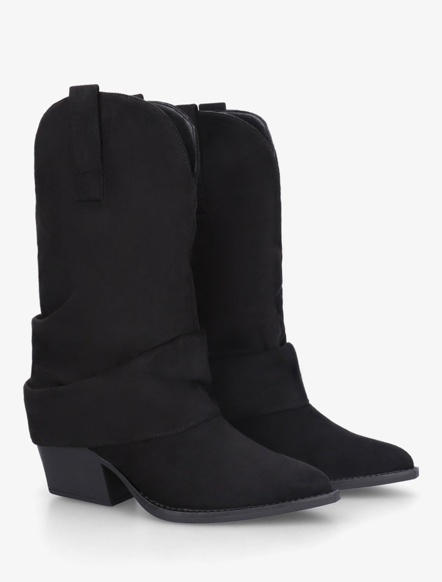 Bottines montantes à revers en suédine - Noir - 4