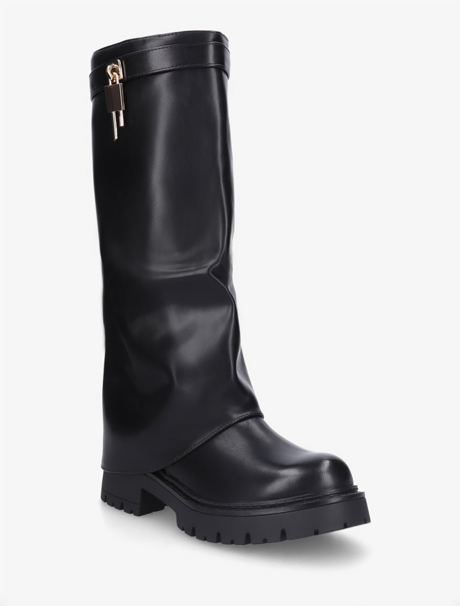 Bottes à revers et empiècement cadenas - Noir - 2