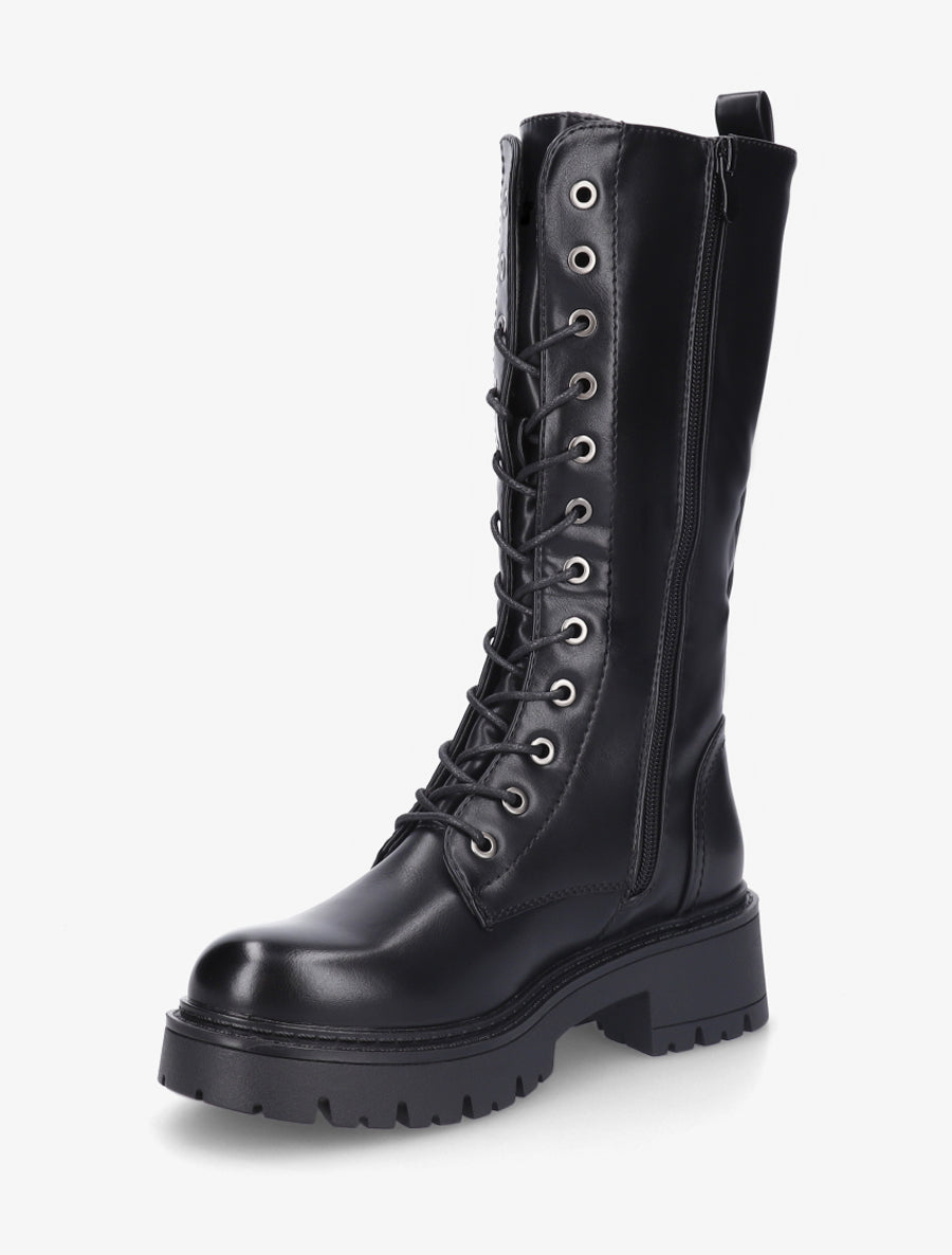 Bottines montantes en simili à lacets - Noir - 3