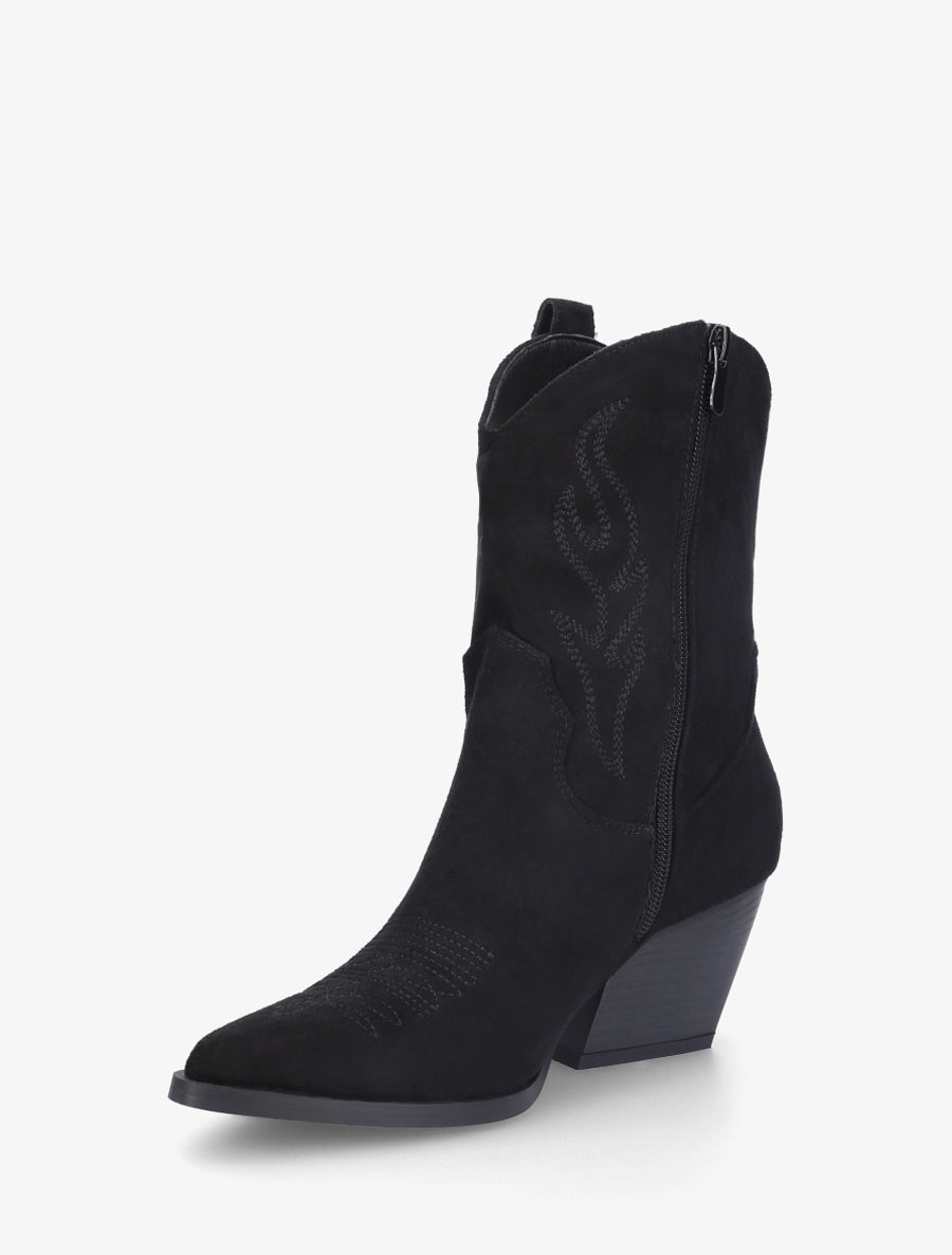 Bottines style santiags en suédine - Noir - 3