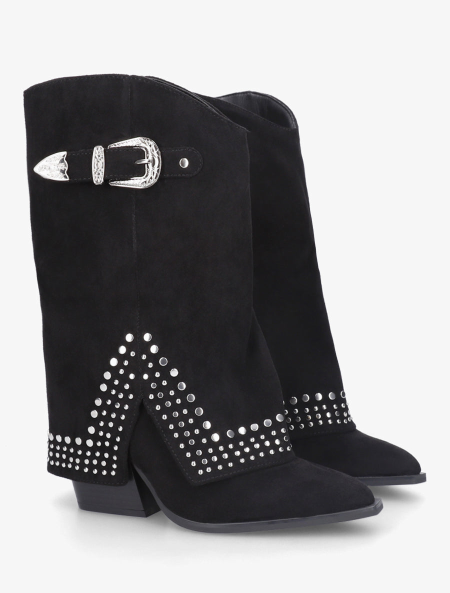 Bottines à revers cloutées en suédine - Noir - 4