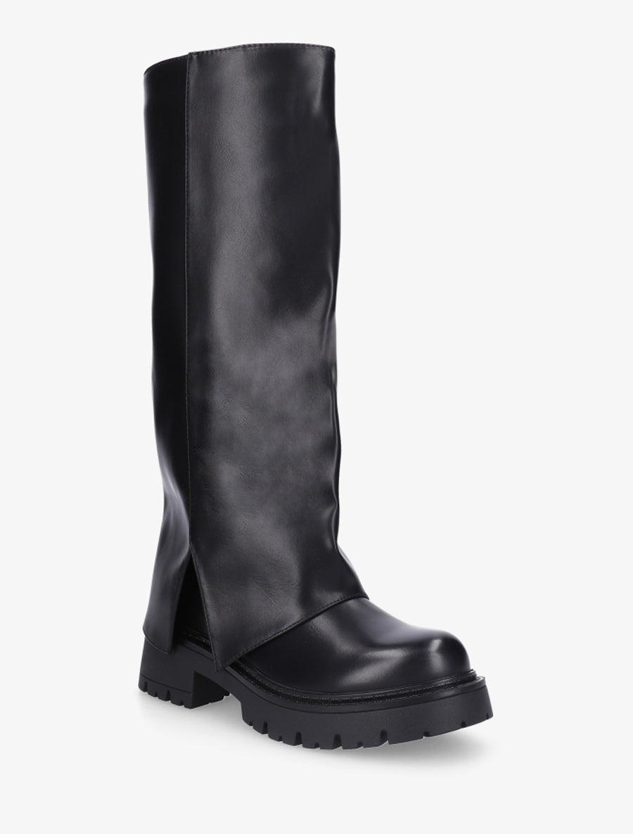 Bottes à revers et bout rond en simili - Noir - 2
