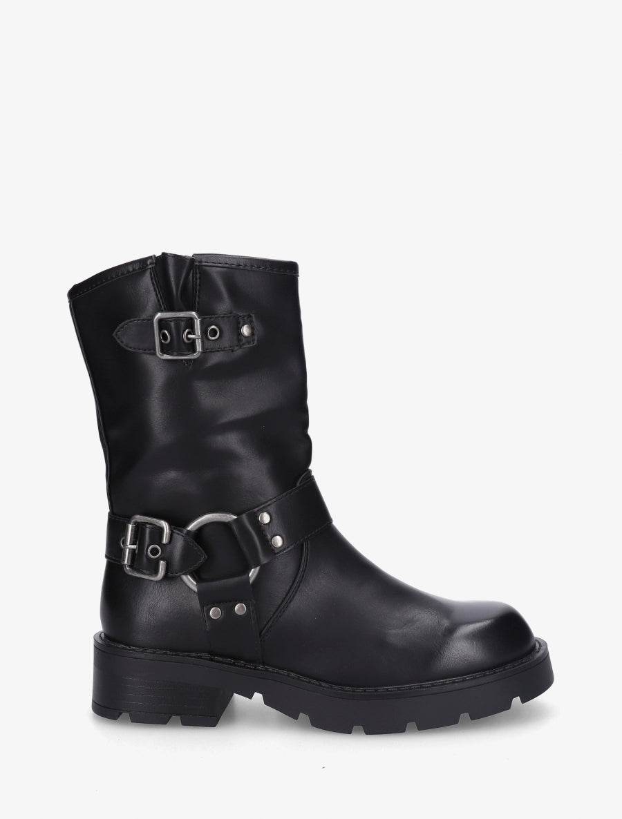 Bottines montantes en simili - Noir - 1