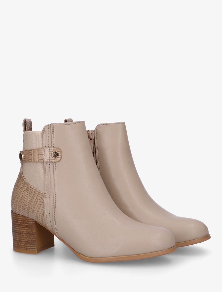 Bottines en simili à contrefort imprimé croco - Taupe - 4