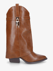 Bottines montantes à revers en simili - Camel - 1