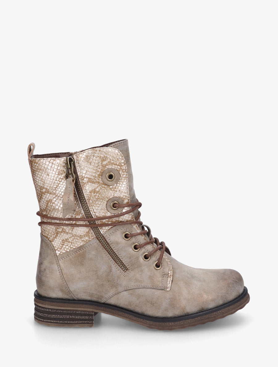 Bottines à lacets et détail imprimé croco - Taupe - 1