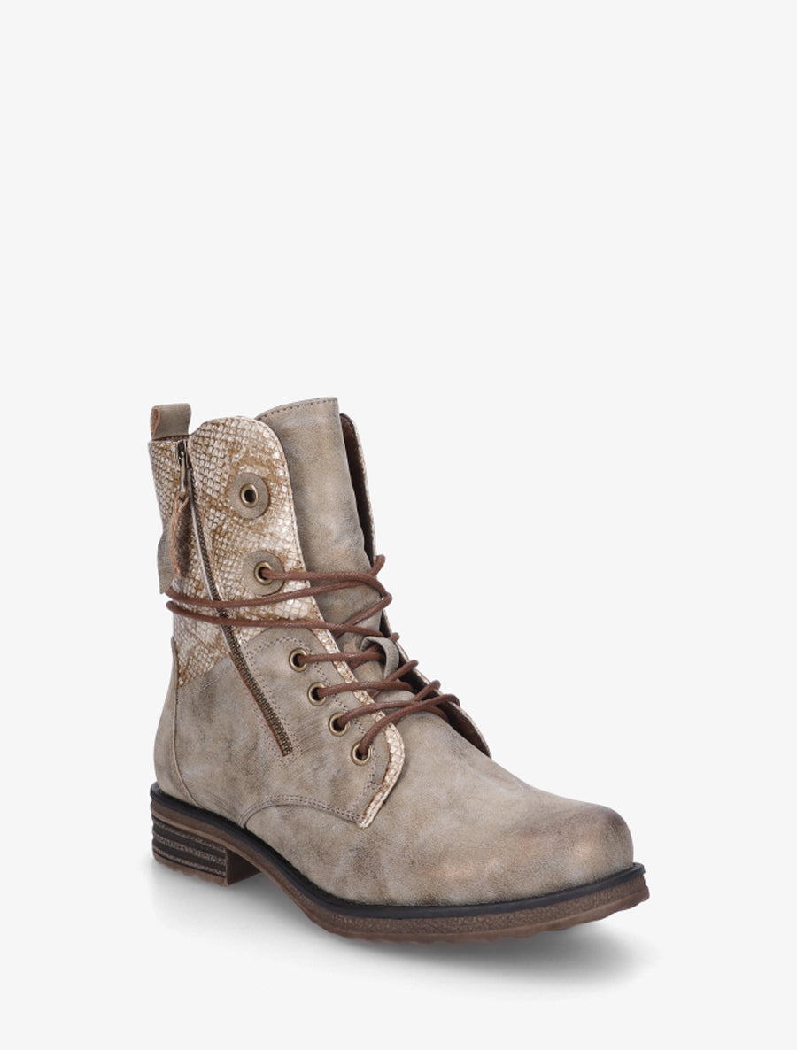 Bottines à lacets et détail imprimé croco - Taupe - 2