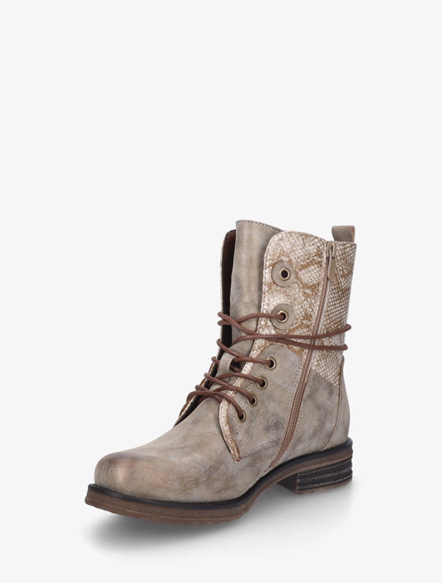 Bottines à lacets et détail imprimé croco - Taupe - 3