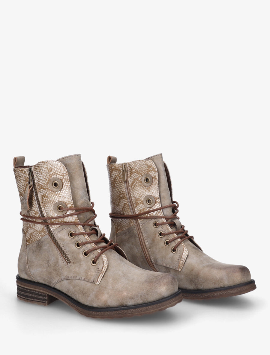 Bottines à lacets et détail imprimé croco - Taupe - 4