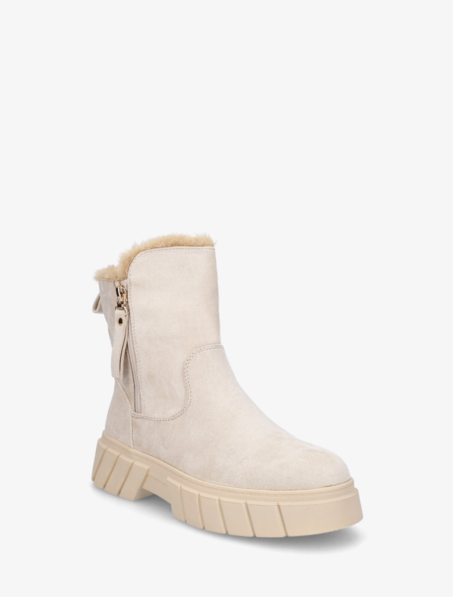 Bottines unies fourrées en suédine - Beige - 2