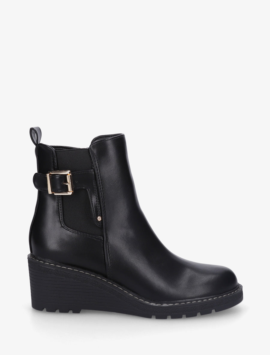 Bottines élastiquées à talon compensé - Noir - 1