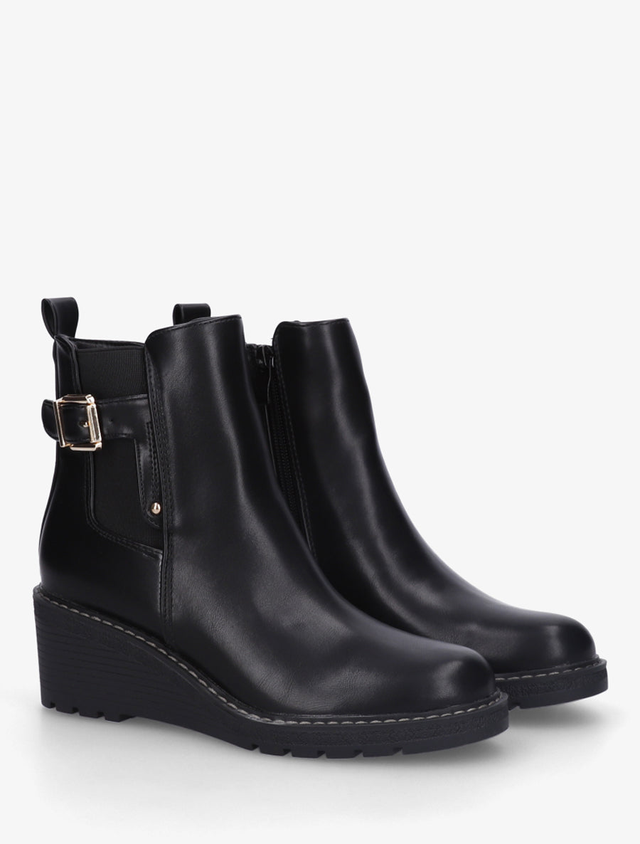 Bottines élastiquées à talon compensé - Noir - 4