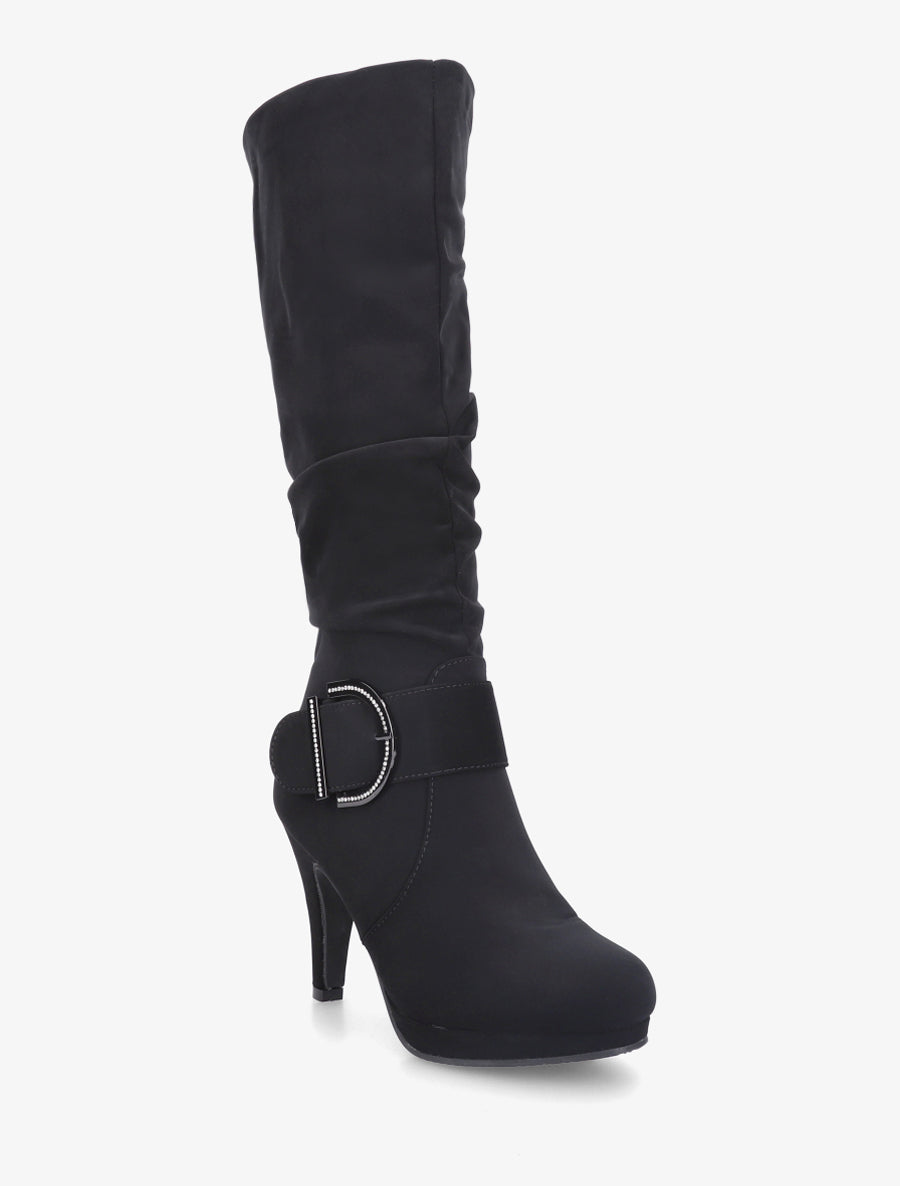 Bottes unies effet nubuck à boucle strassée - Noir - 2