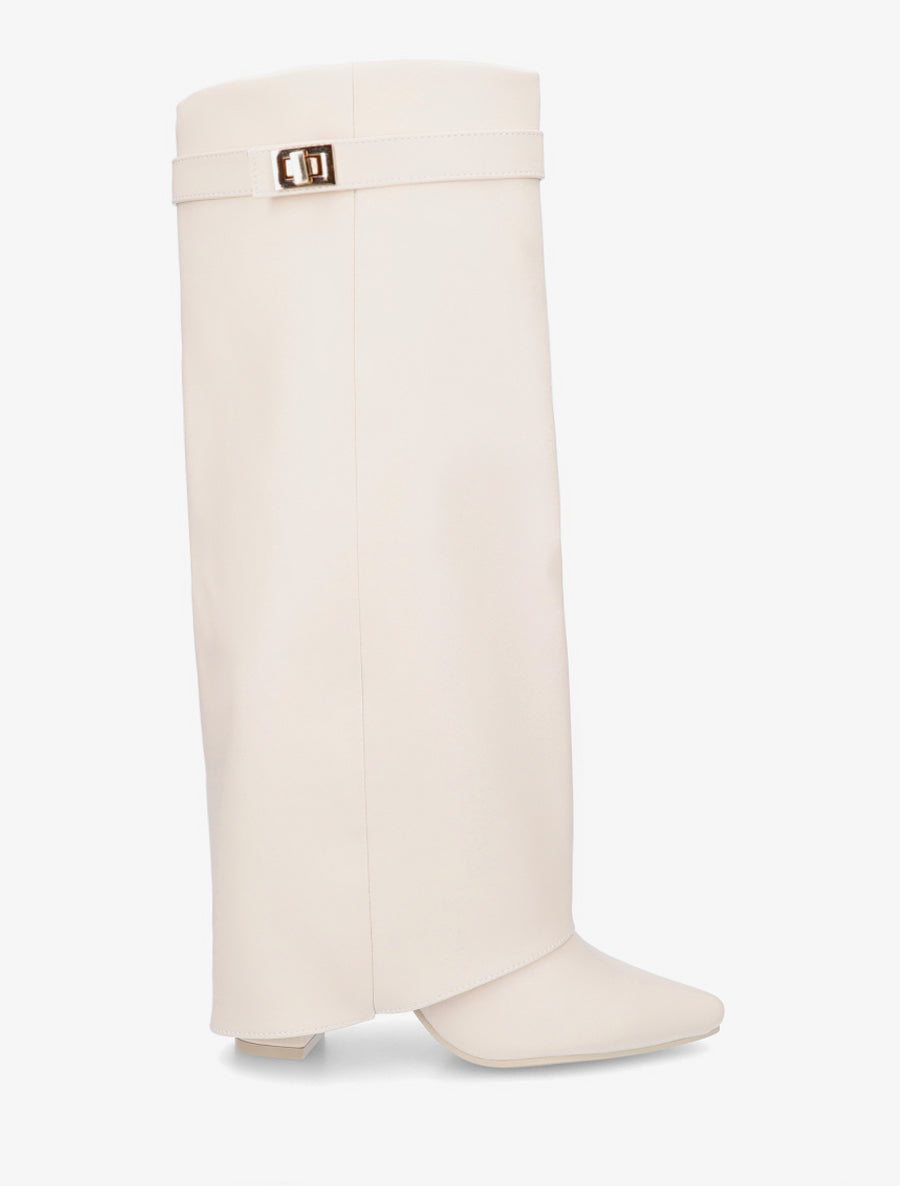Bottes en simili à talon et revers - Beige - 1