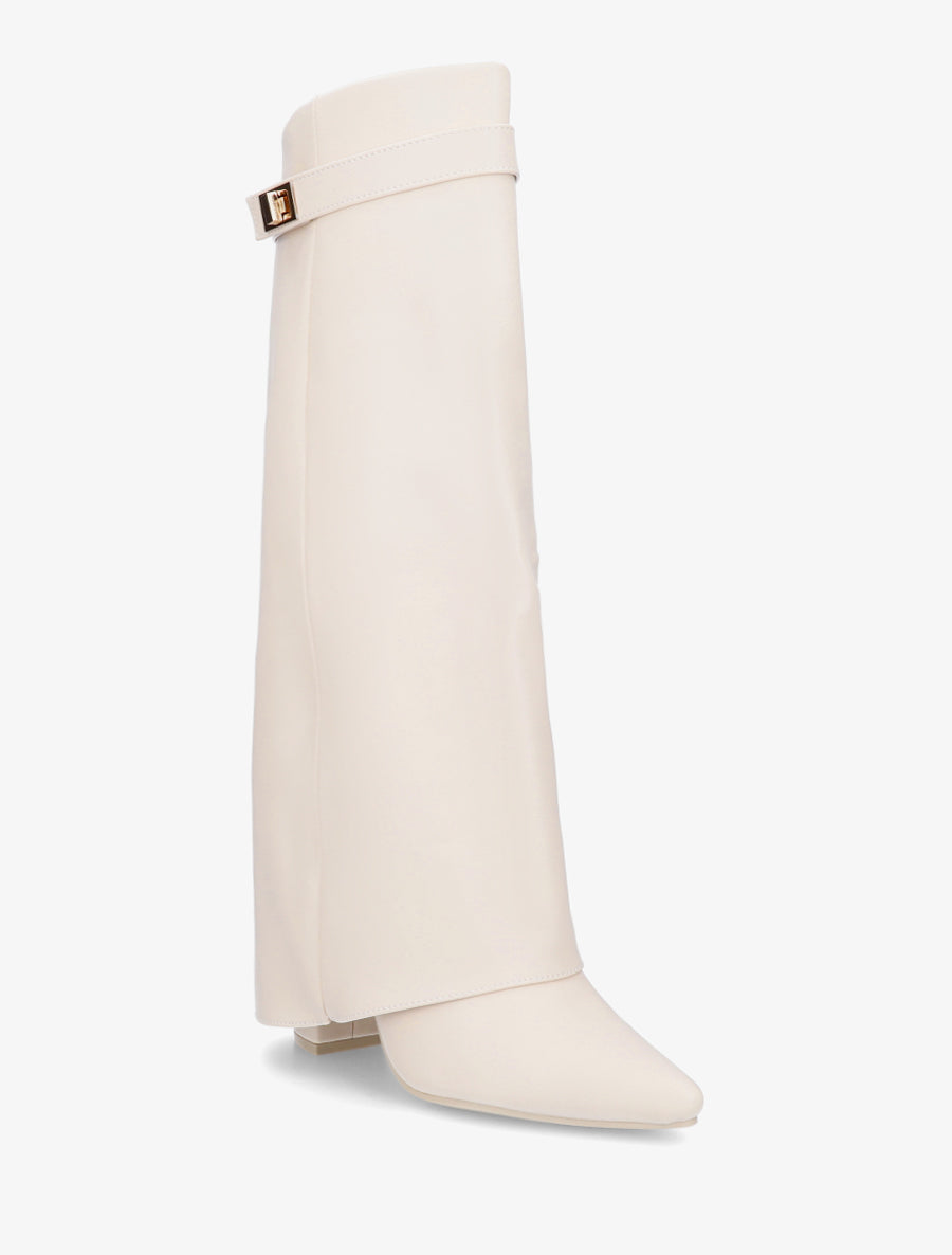 Bottes en simili à talon et revers - Beige - 2