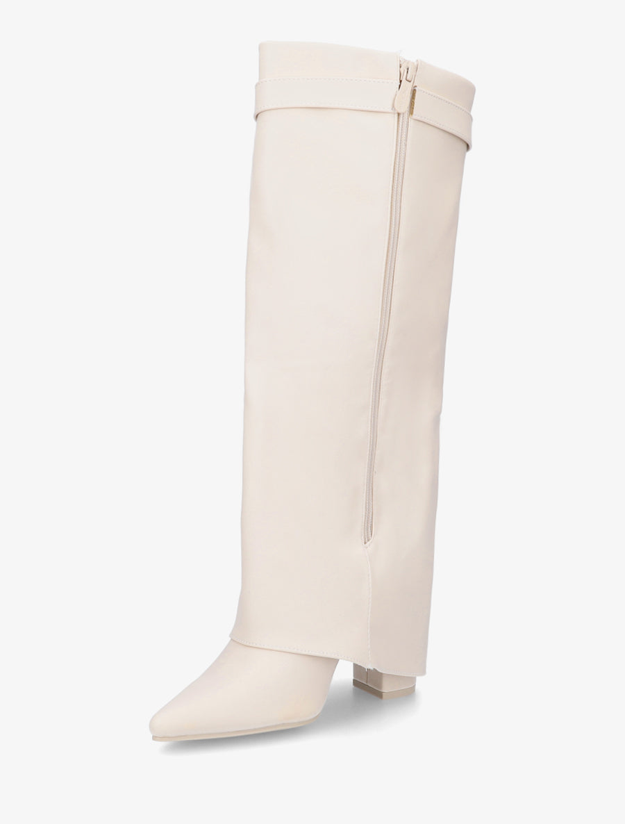 Bottes en simili à talon et revers - Beige - 3