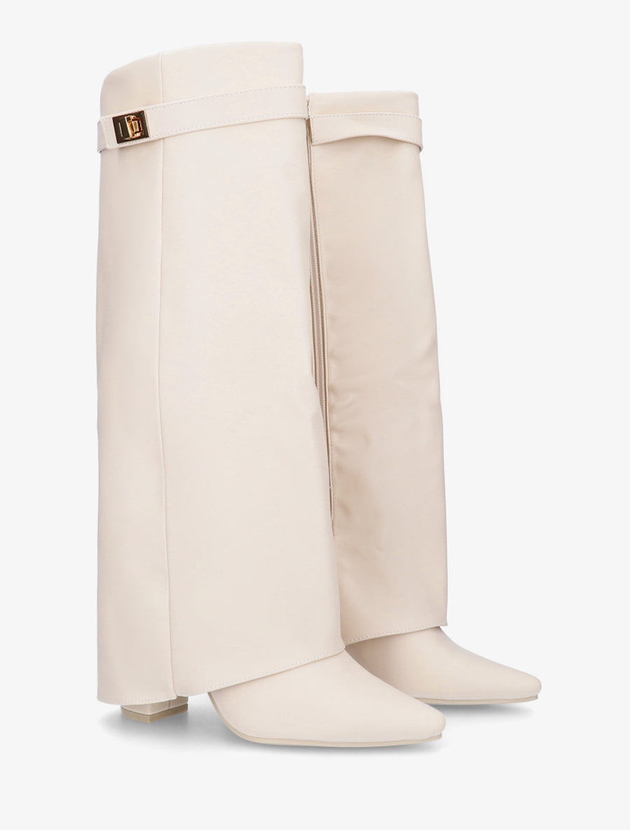 Bottes en simili à talon et revers - Beige - 4