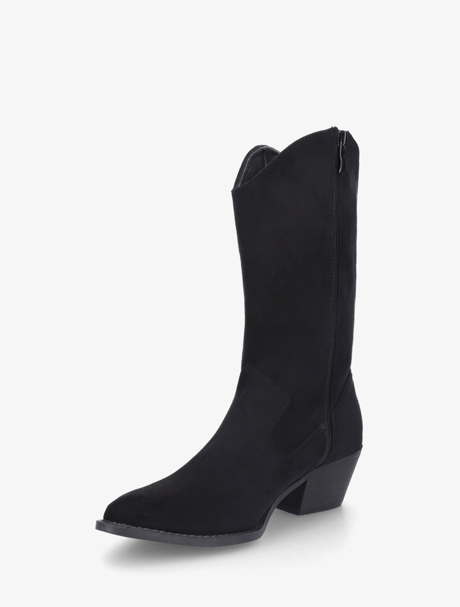 Bottines montantes style santiags en suédine - Noir - 3