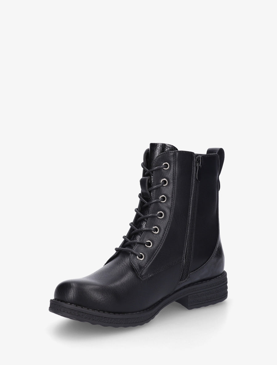 Bottines en simili à lacets et zip décoratif - Noir - 3