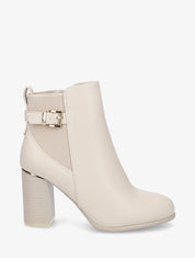 Bottines en simili à empiècement métal au talon - Beige - 1