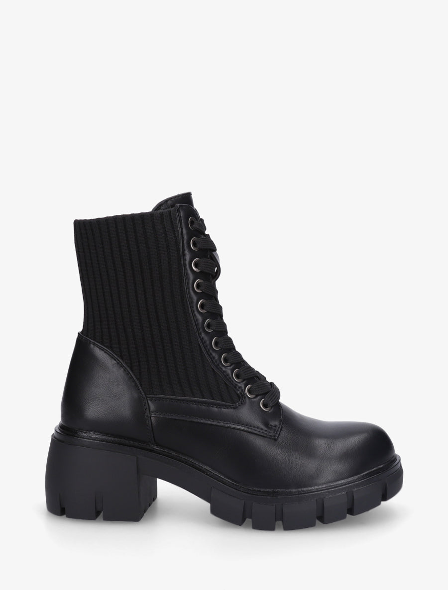 Bottines montantes bi-matière à lacets - Noir - 1