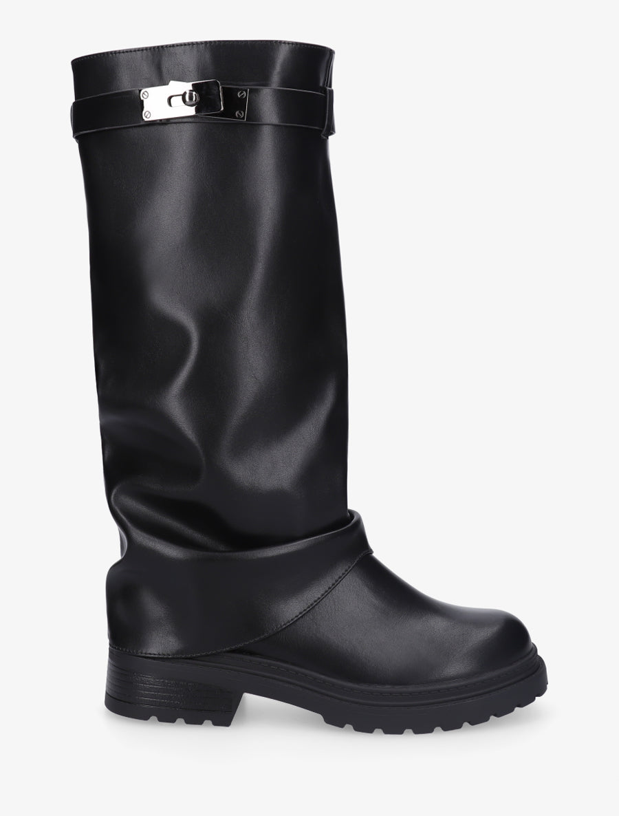 Bottes à revers en simili - Noir - 1