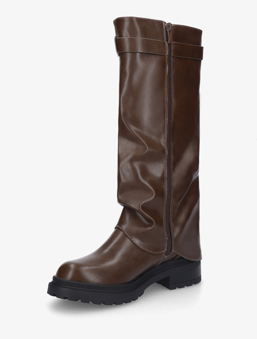 Bottes à revers en simili - Marron - 3