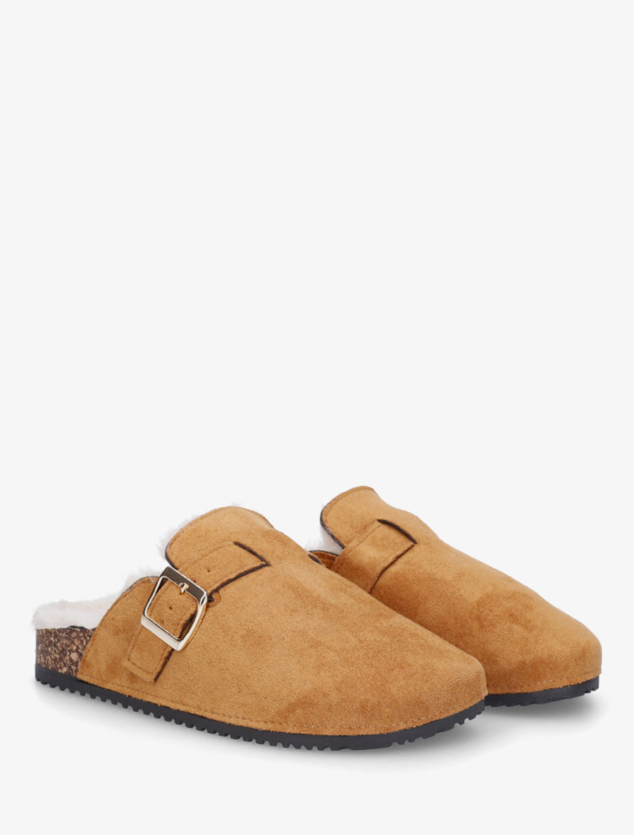 Mules fourrées en suédine - Camel - 4