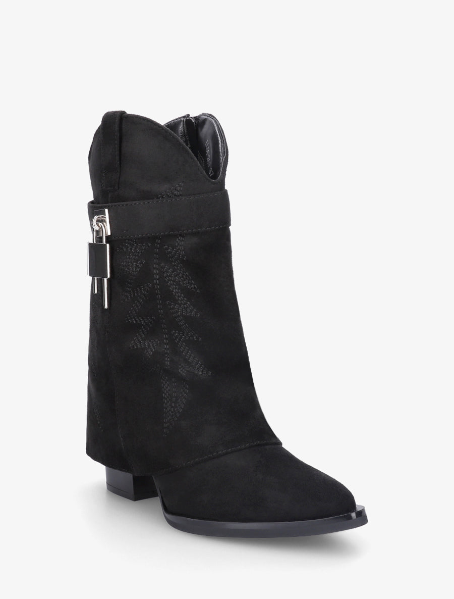 Bottines style santiags brodées à cadenas - Noir - 2