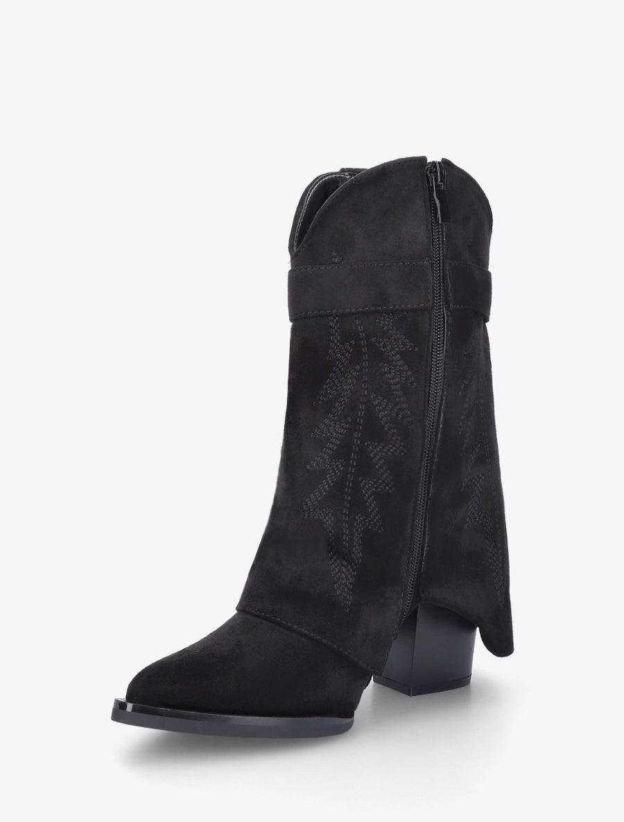 Bottines style santiags brodées à cadenas - Noir - 3