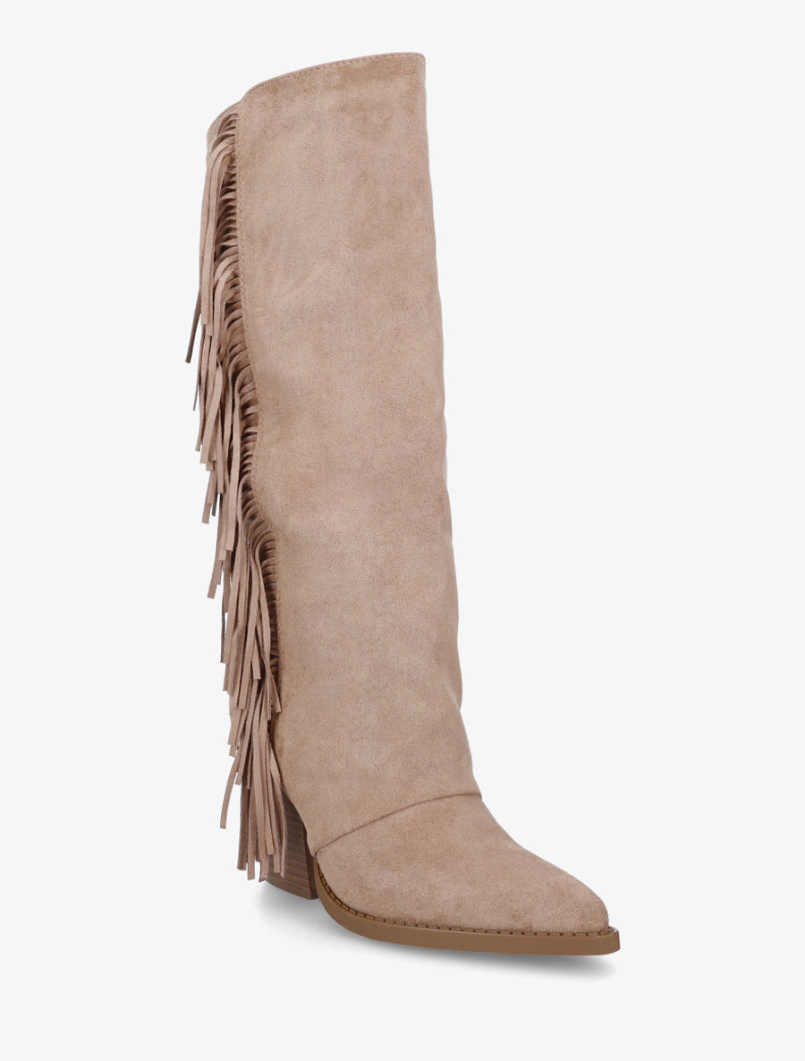 Bottes à franges bohème en suédine - Taupe - 2