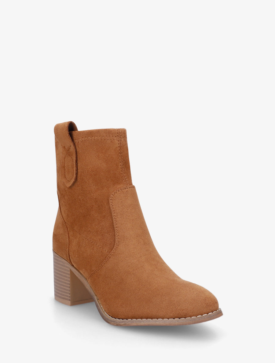 Bottines en suédine à bout rond - Camel - 2
