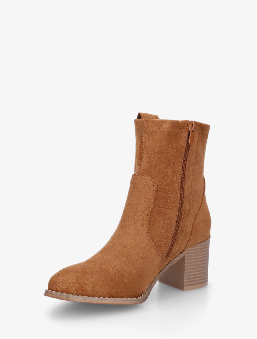 Bottines en suédine à bout rond - Camel - 3