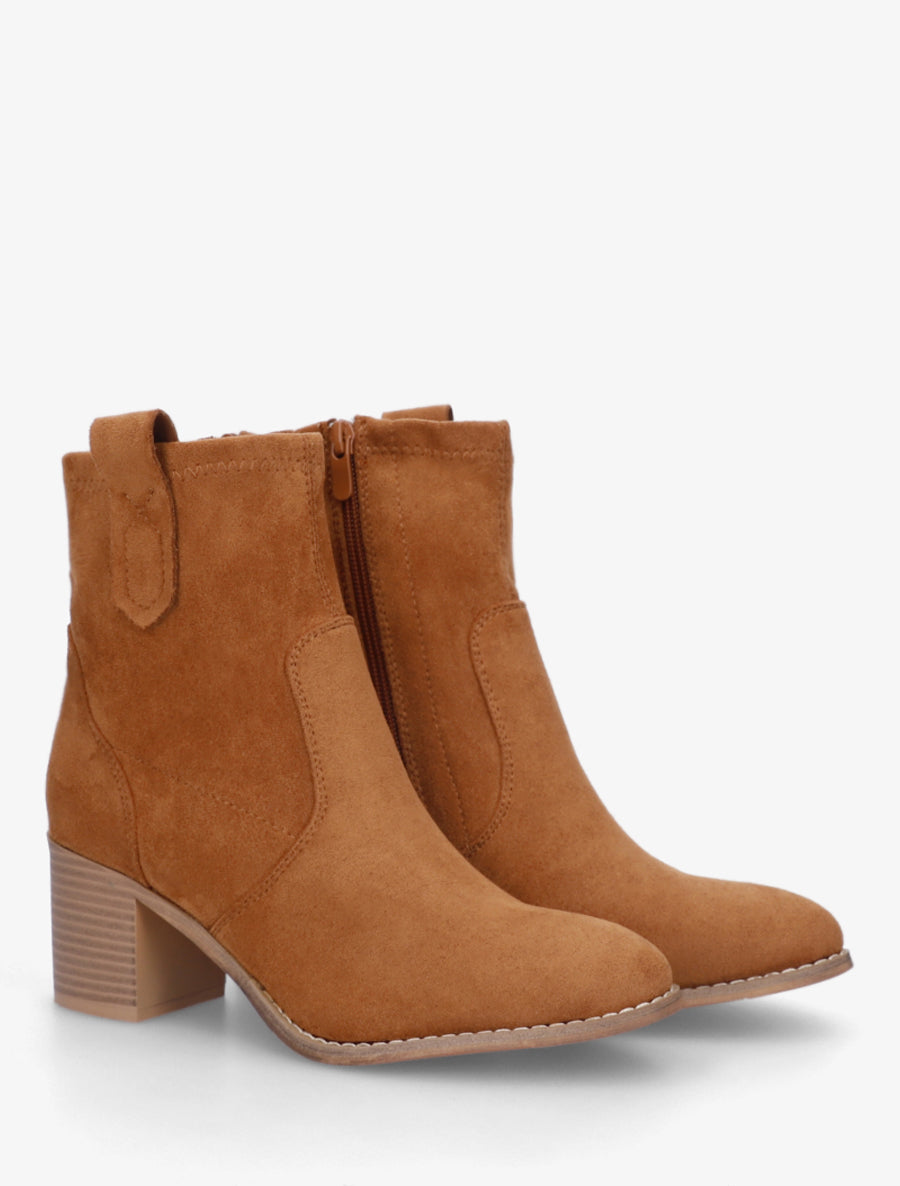 Bottines en suédine à bout rond - Camel - 4