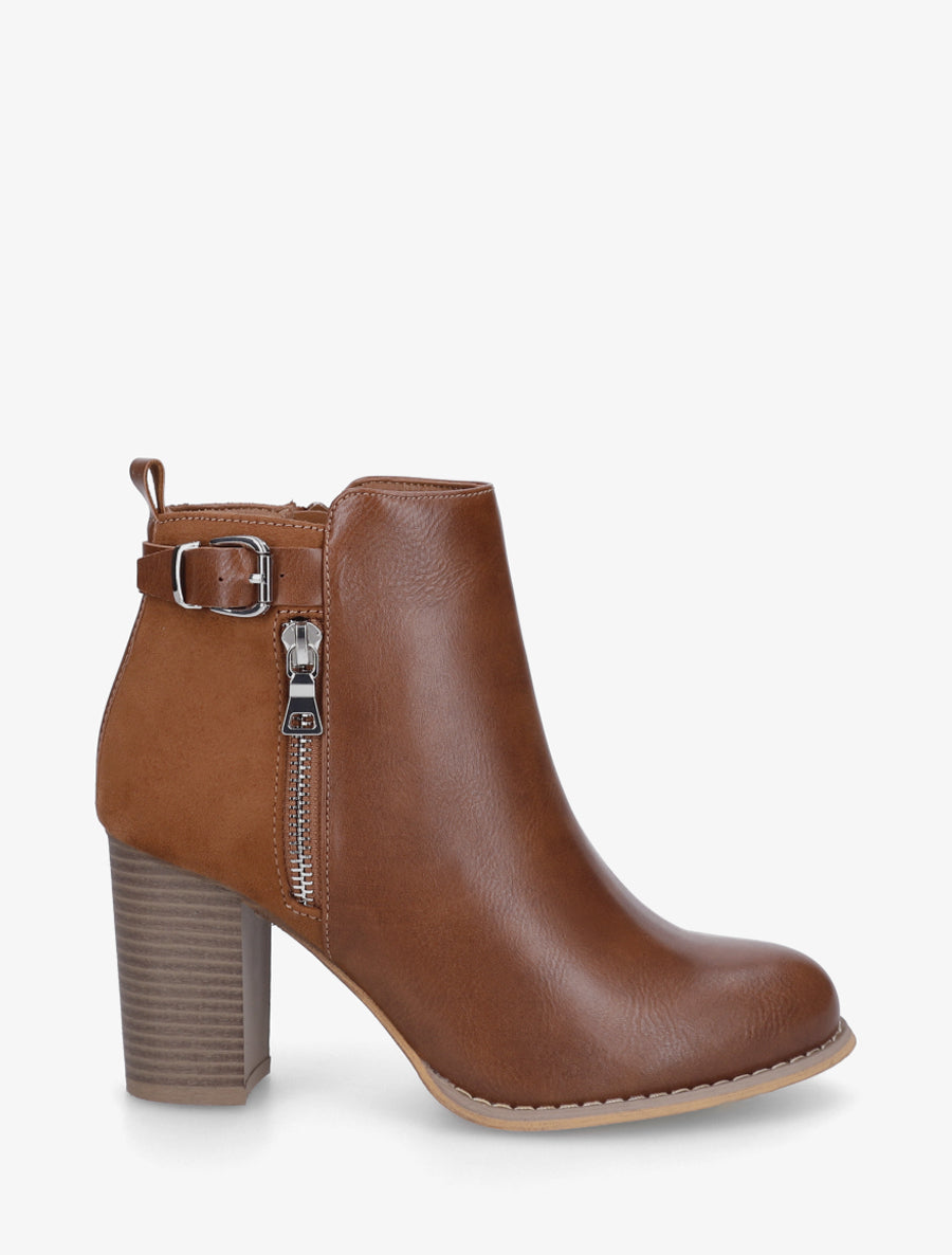 Bottines à zip décoratif et sangle - Camel - 1