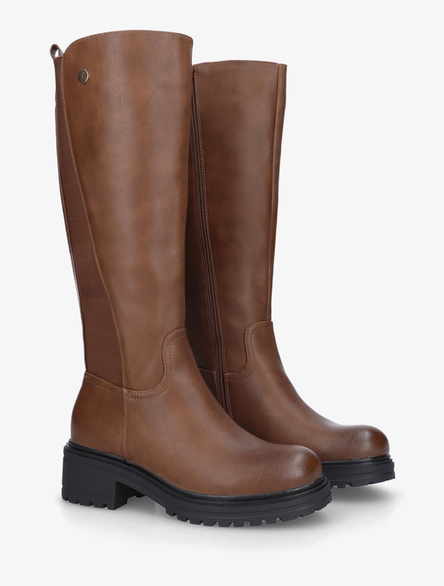 Bottes élastiquées en simili - Marron - 4