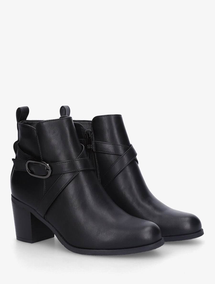 Bottines en simili à sangles - Noir - 4