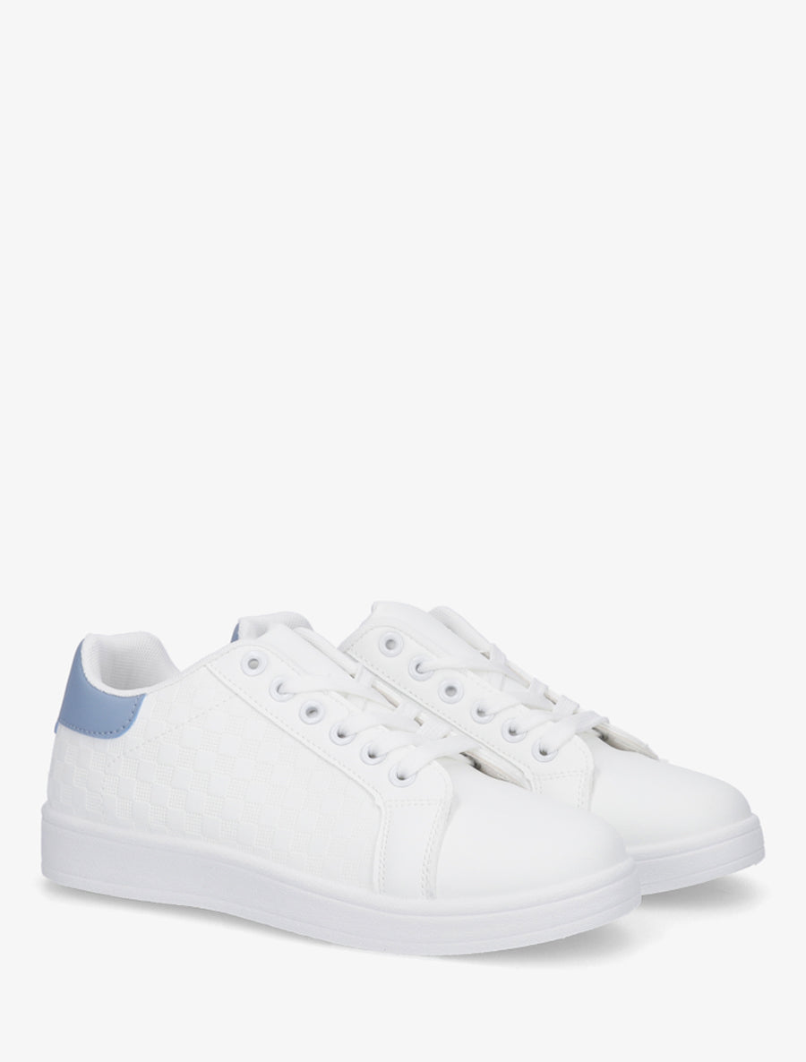 Baskets en simili à motif damier - Bleu ciel - 4