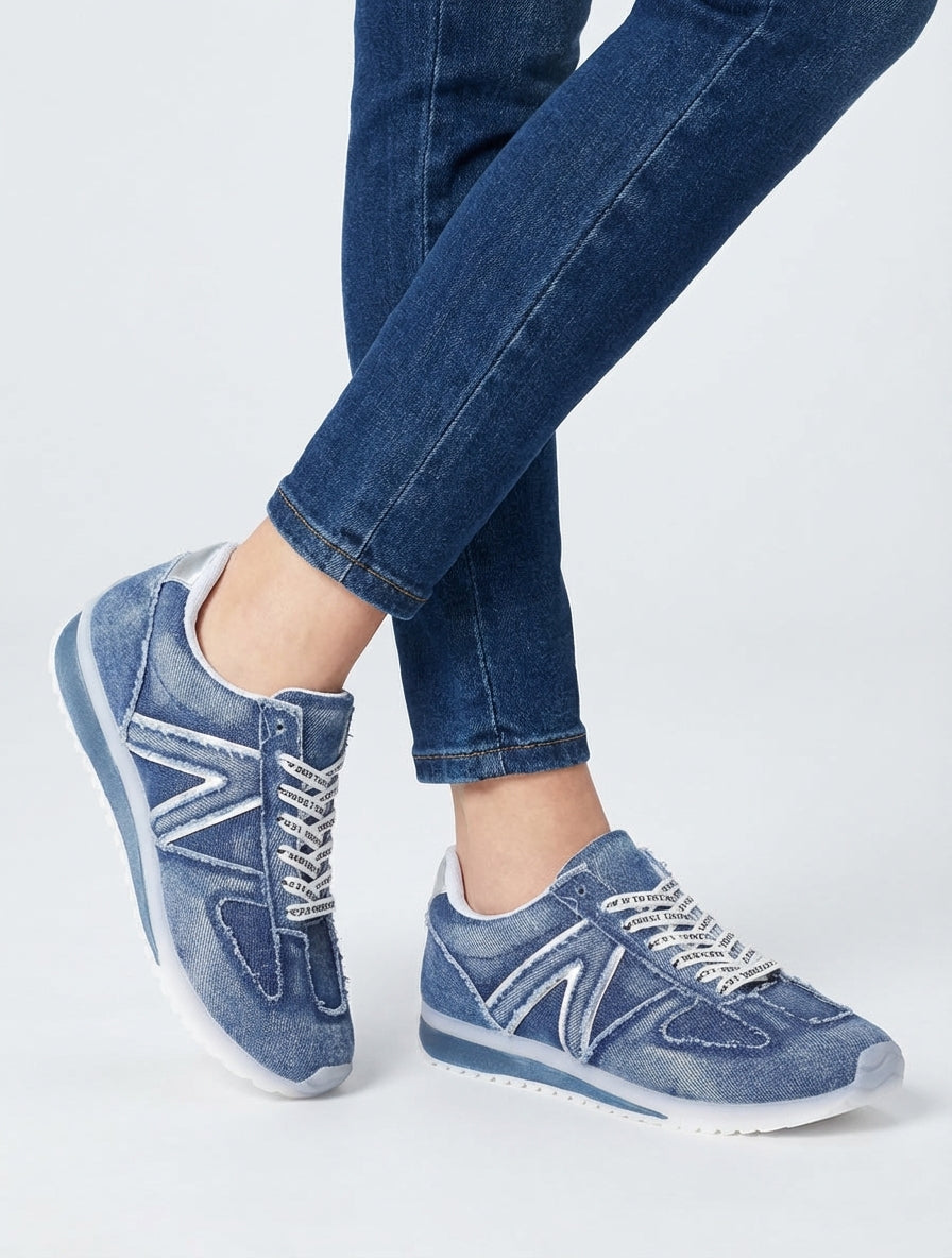Zapatillas de tela con cordones flocados - Azul