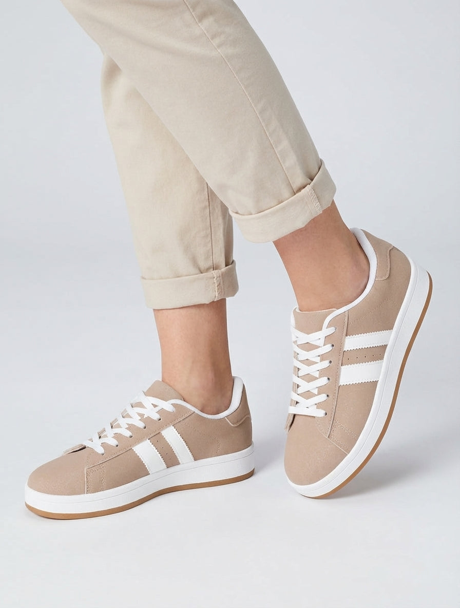 Zapatillas efecto nobuck con bandas contrastantes - Topo