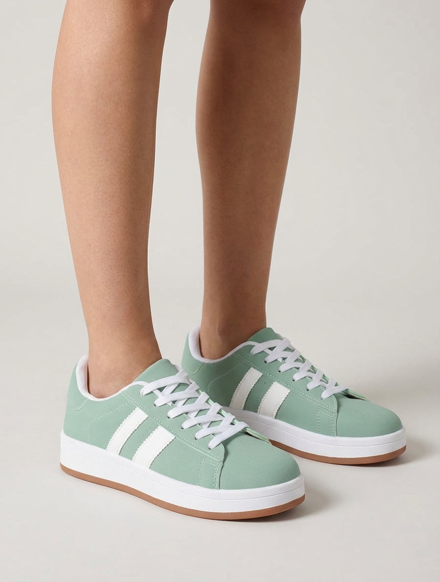 Zapatillas efecto nobuck con bandas contrastantes - Verde