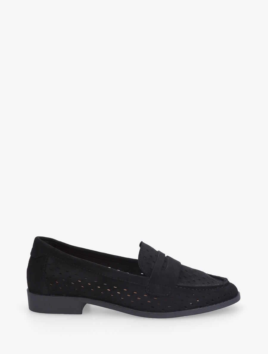 Mocassins ajourés en suédine - Noir - 1