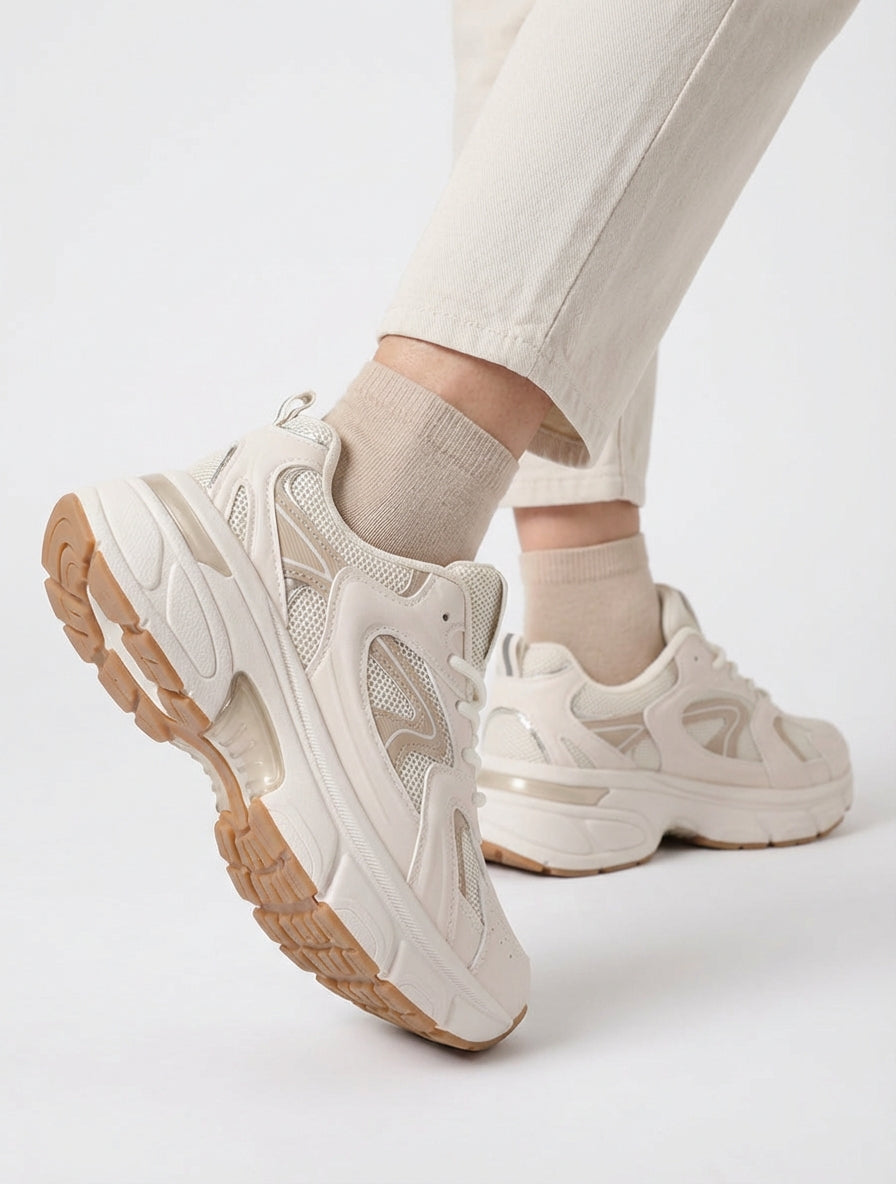 Zapatillas estilo running de lona - Beis