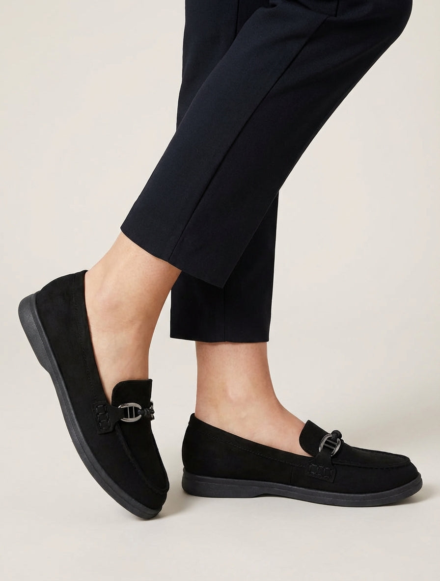 Mocasines de ante con hebilla decorativa - Negro