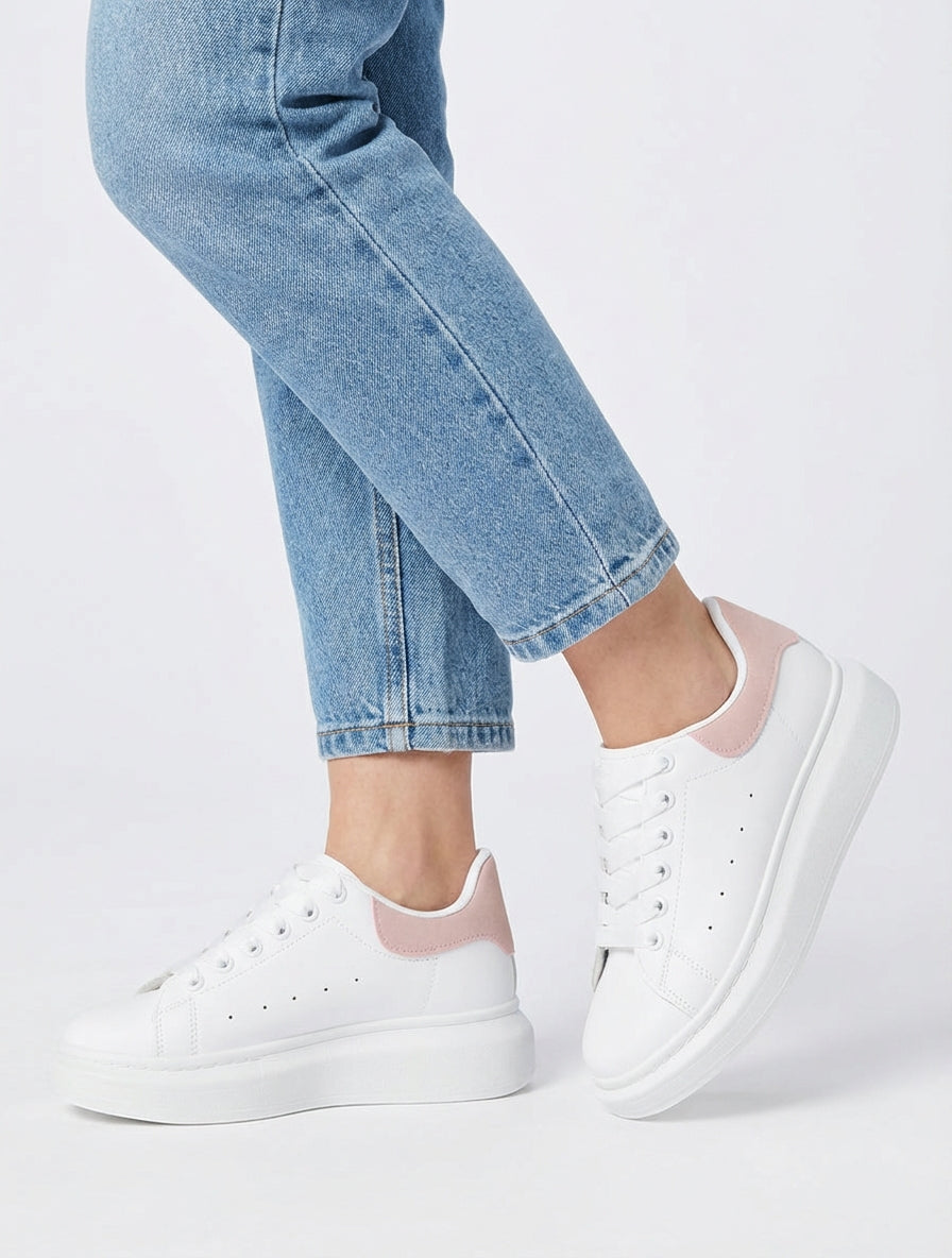 Zapatillas con contrafuerte contrastante - Blanco/rosa