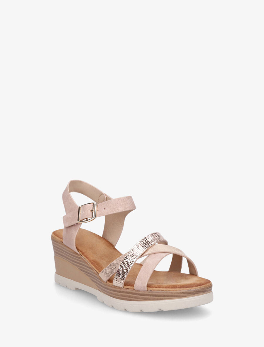 Sandales compensées brides croisées - Rose - 2